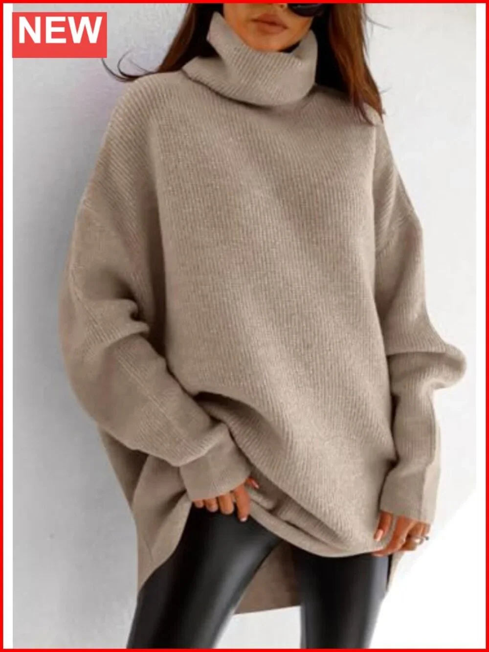 Turtleneck Oversized Batwing Chunky Knit Pullover Sweater Loose Fit Fall Jumper